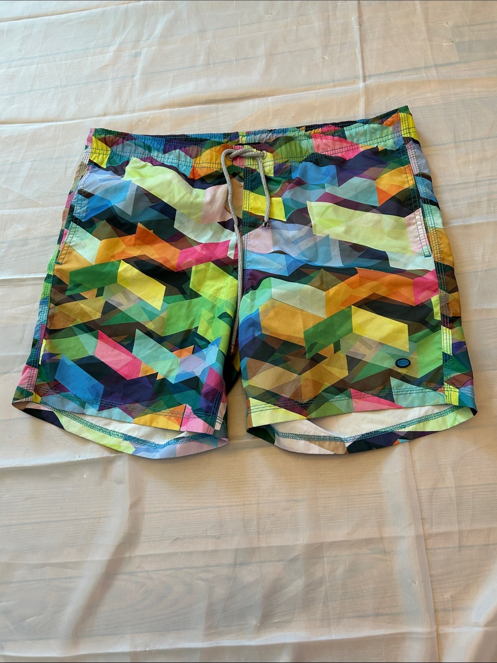 Men's Multicolor Geometric Board Shorts - Vibrant Swim Trunks